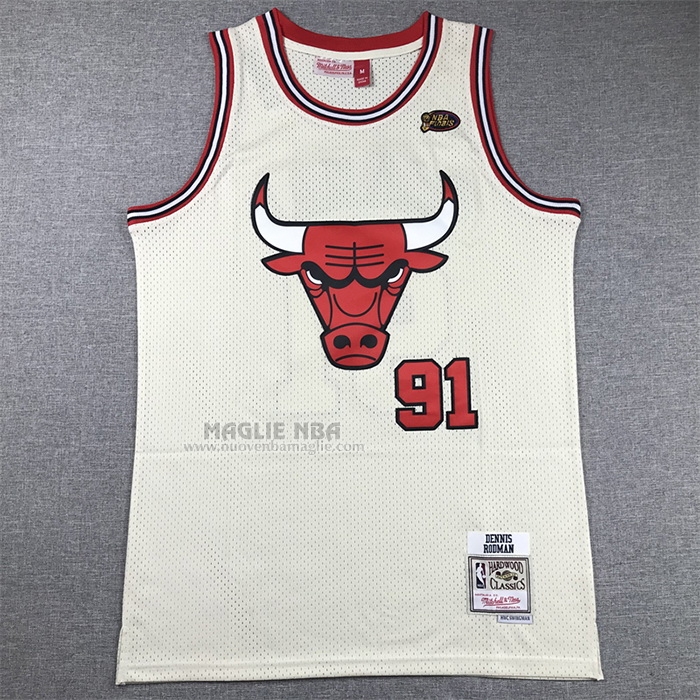 Maglia
 Dennis Rodman NO 91 Chicago Bulls Mitchell & Ness Chainstitch Crema
